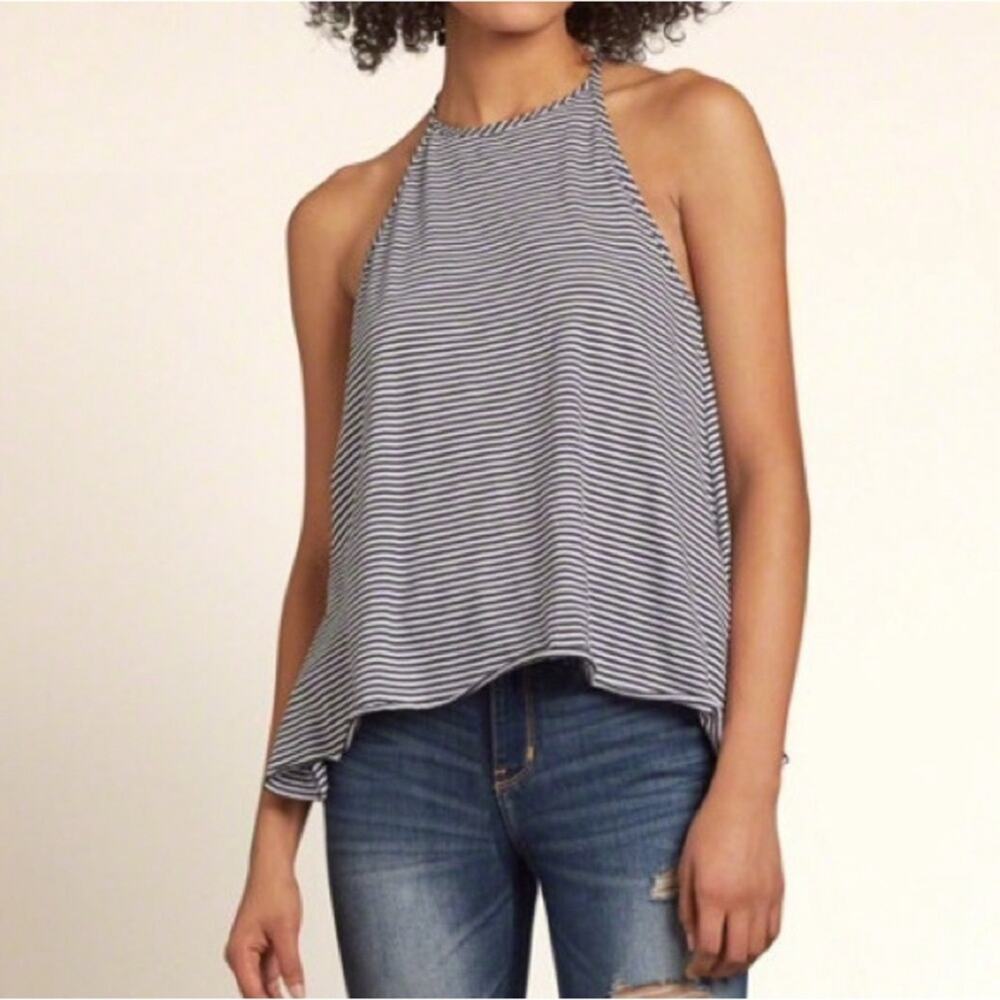 Hollister black white mini stripe Y-back swing tank top